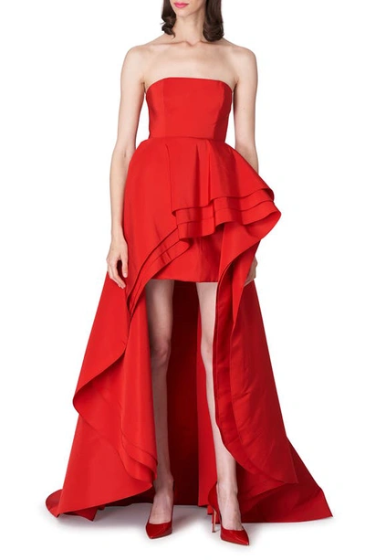 Carolina Herrera Strapless Gathered Silk-faille Gown In Red