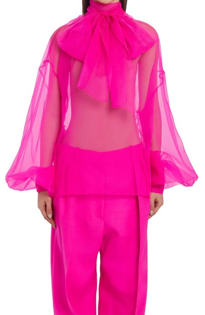 Valentino Pink Necktie Semi-sheer Silk Blouse In Pink Pp