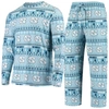 Concepts Sport Carolina Blue North Carolina Tar Heels Ugly Sweater Knit Long Sleeve Top And Pant Set In Light Blue
