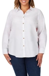 Foxcroft Bennet Plaid Trim Cotton Button-up Shirt In White