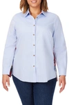 Foxcroft Bennet Plaid Trim Cotton Button-up Shirt In Blue Wavee