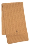 Polo Ralph Lauren Cable Merino Wool Blend Scarf In Classic Camel