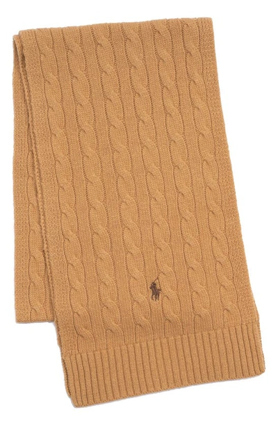 Polo Ralph Lauren Cable Merino Wool Blend Scarf In Classic Camel