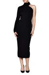 Bardot Asymmetric Single Long Sleeve Midi Dress In Black