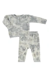 Paigelauren Babies' Thermal Organic Cotton & Modal Long Sleeve Henley & Joggers Set In Grey Tie Dye