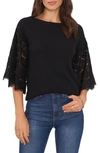 VINCE CAMUTO SEQUIN LACE SLEEVE MIXED MEDIA SWEATER