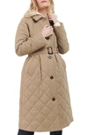 Barbour Cordelia Quilted Longline Jacket In Rosewood/ Rosewood Tartan