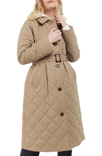 Barbour Cordelia Quilted Longline Jacket In Rosewood/ Rosewood Tartan