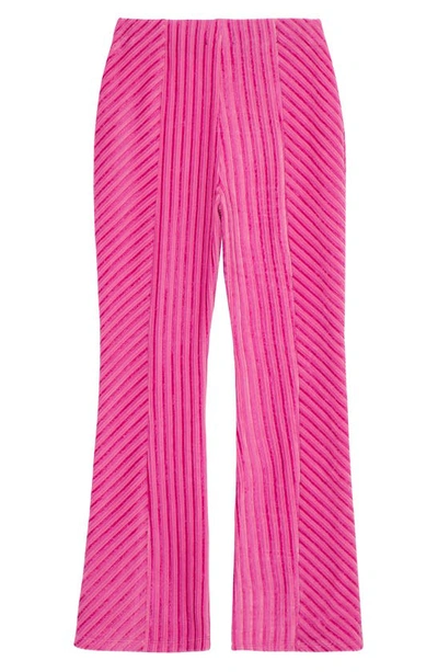 Truce Kids' Rib Velour Flare Pants In Dark Pink