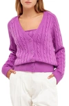English Factory Cable Knit Cardigan In Grape