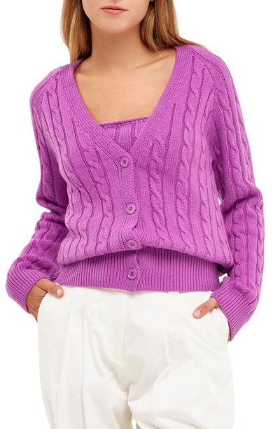 English Factory Cable Knit Cardigan In Grape