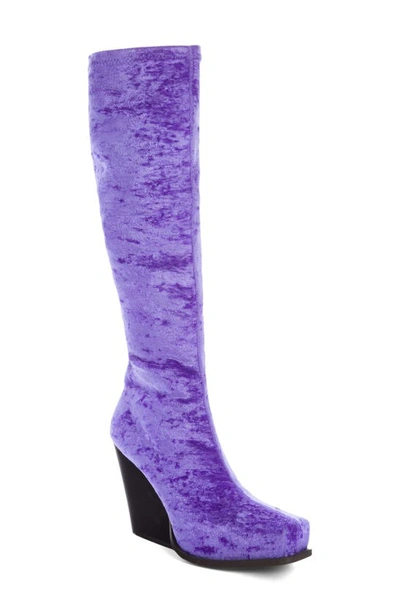 Stella Mccartney Cowboy Crushed Velvet Knee-high Boots In Violet