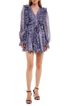Endless Rose Snakeskin Print Ruffled Button Front Dress In Purple Multi