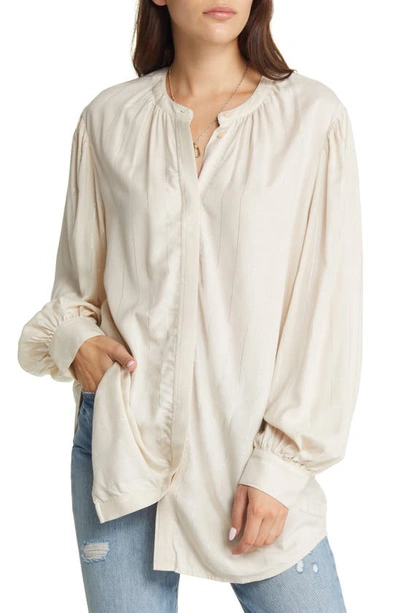 Treasure & Bond Metallic Plaid Long Sleeve Blouse In Grey Moonbeam