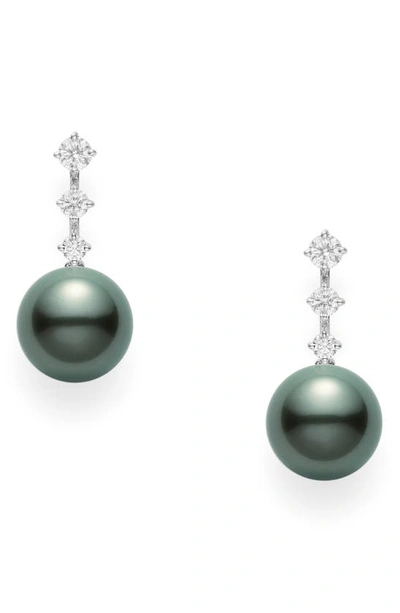 Mikimoto Black South Sea Pearl & Diamond Earrings In White Gold