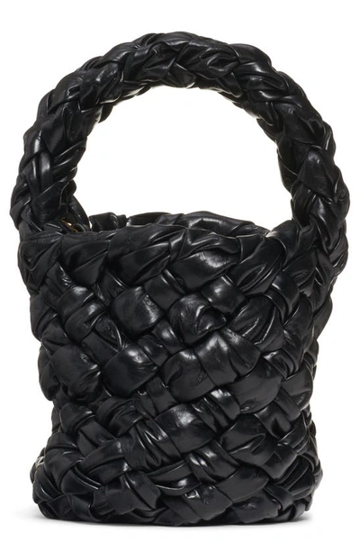 Bottega Veneta Mini Kalimero Foulard Foulard Intreccio Leather Bucket Bag In Black