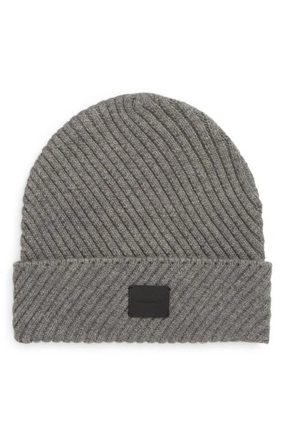 Allsaints Traveling Recycled Ribbed Beanie In Grey