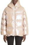 Moncler Frasne Iridescent Hooded Down Jacket In Pink