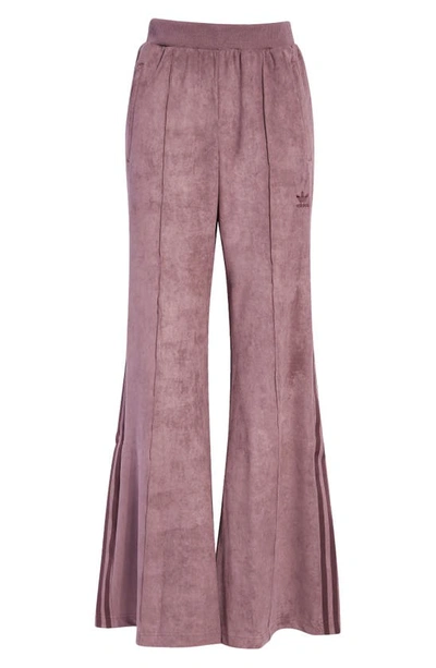 Adidas Originals Flare Leg Faux Suede Track Pants In Shadow Maroon