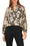 Vince Camuto Metallic Floral Print Blouse In Rich Black