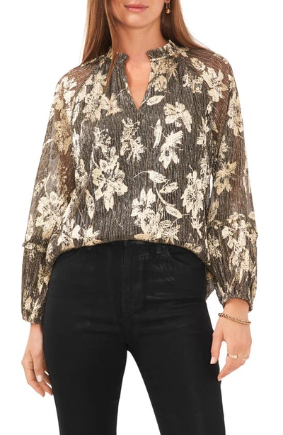 Vince Camuto Metallic Floral Print Blouse In Rich Black