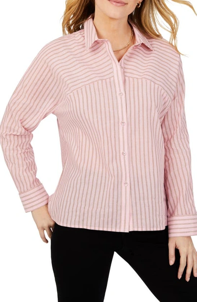 Foxcroft Natalie Glitzy Stripe Cotton Blend Button-up Shirt In Pink Whisper