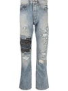 ALCHEMIST ALCHEMIST FADED-EFFECT TEARS DENIM JEANS