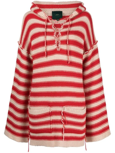 Jejia Carla Striped-knit Hoodie In Rojo