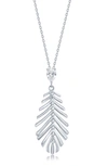 Simona Sterling Silver Cz Leaf Pendant Necklace In Silver