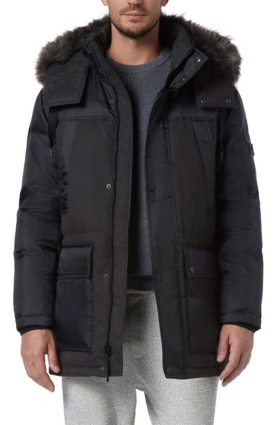 Andrew Marc Tripp Removable Faux Fur Hooded Parka In Black