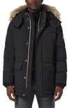 Andrew Marc Olmstead Hooded Down Puffer Jacket With Faux Fur Trim In Black