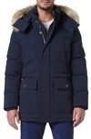 Andrew Marc Olmstead Hooded Down Puffer Jacket With Faux Fur Trim In Ink