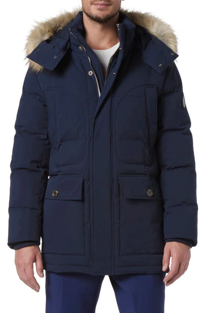 Andrew Marc Olmstead Hooded Down Puffer Jacket With Faux Fur Trim In Ink