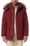 Andrew Marc Olmstead Hooded Down Puffer Jacket With Faux Fur Trim In Garnet