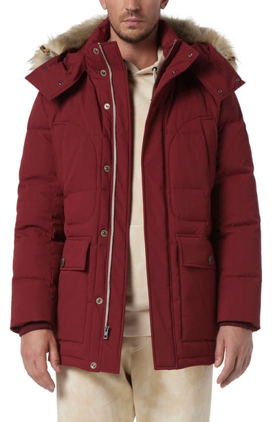 Andrew Marc Olmstead Hooded Down Puffer Jacket With Faux Fur Trim In Garnet