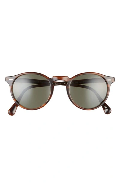 Oliver Peoples Gregory Peck Polarized Round Sunglasses, 50mm In Dark Tortoise/black Solid