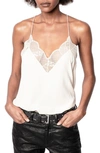 Zadig & Voltaire Christy Lace Racerback Silk Camisole In Ecru