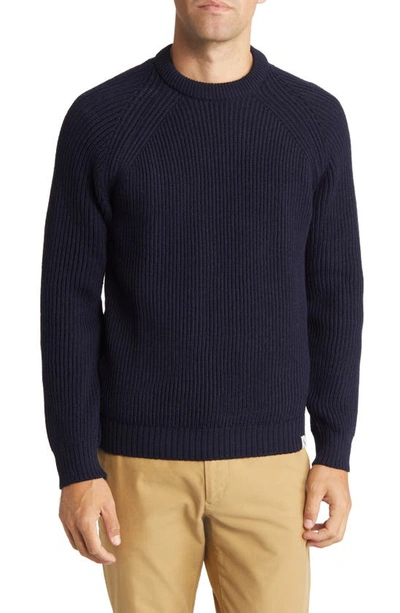 Peregrinewear Ford Merino Wool Fisherman Sweater In Navy