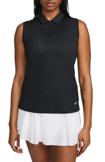 Nike Court Victory Dri-fit Semisheer Sleeveless Polo In Black/ White