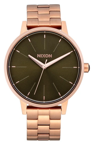 Nixon 'the Kensington' Round Bracelet Watch, 37mm In Rose Gold / Olive Sunray