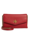 Tory Burch Kira Pebble Leather Wallet On A Chain In Redstone