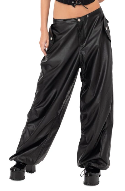 Edikted Rebel Oversize Faux Leather Pants In Black