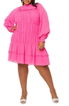 BUXOM COUTURE TIERED RUCHED LONG SLEEVE DRESS