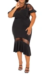 BUXOM COUTURE FIT & FLARE DRESS WITH LACE INSERTS