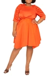 Buxom Couture Smocked Sleeve A-line Dress In Orange