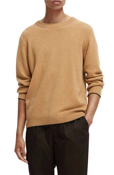Scotch & Soda Tipped Recycled Cashmere & Wool Crewneck Sweater In Sand Melange