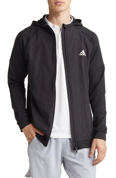 Adidas Originals Zip Front Recycled Polyester Training Hoodie In Black