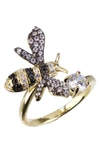 CZ BY KENNETH JAY LANE PAVÉ CUBIC ZIRCONIA BEE ADJUSTABLE BYPASS RING