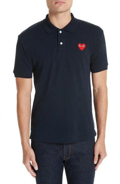 Comme Des Garçons Play Heart Logo Slim Fit Polo In Blue