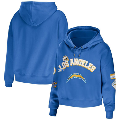 Wear By Erin Andrews Powder Blue Los Angeles Chargers Modest Cropped Pullover Hoodie In Light Blue